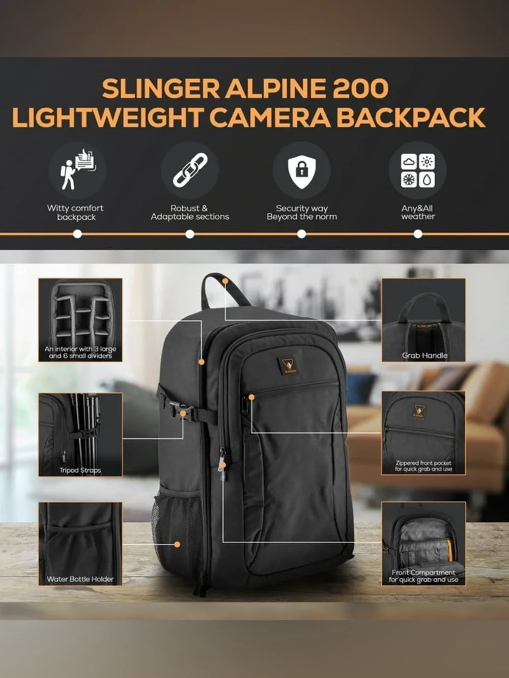 Slinger Alpine 200 Lightweight Compact Camera Backpack. Multiple Pockets. NWOT